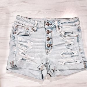 AE High Rise Distressed Light Wash Shorts